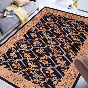 handmade Transitional Kafkaz Chobi Ziegler Blue Tan Hand Knotted RECTANGLE 100% WOOL area rug 6 x 9